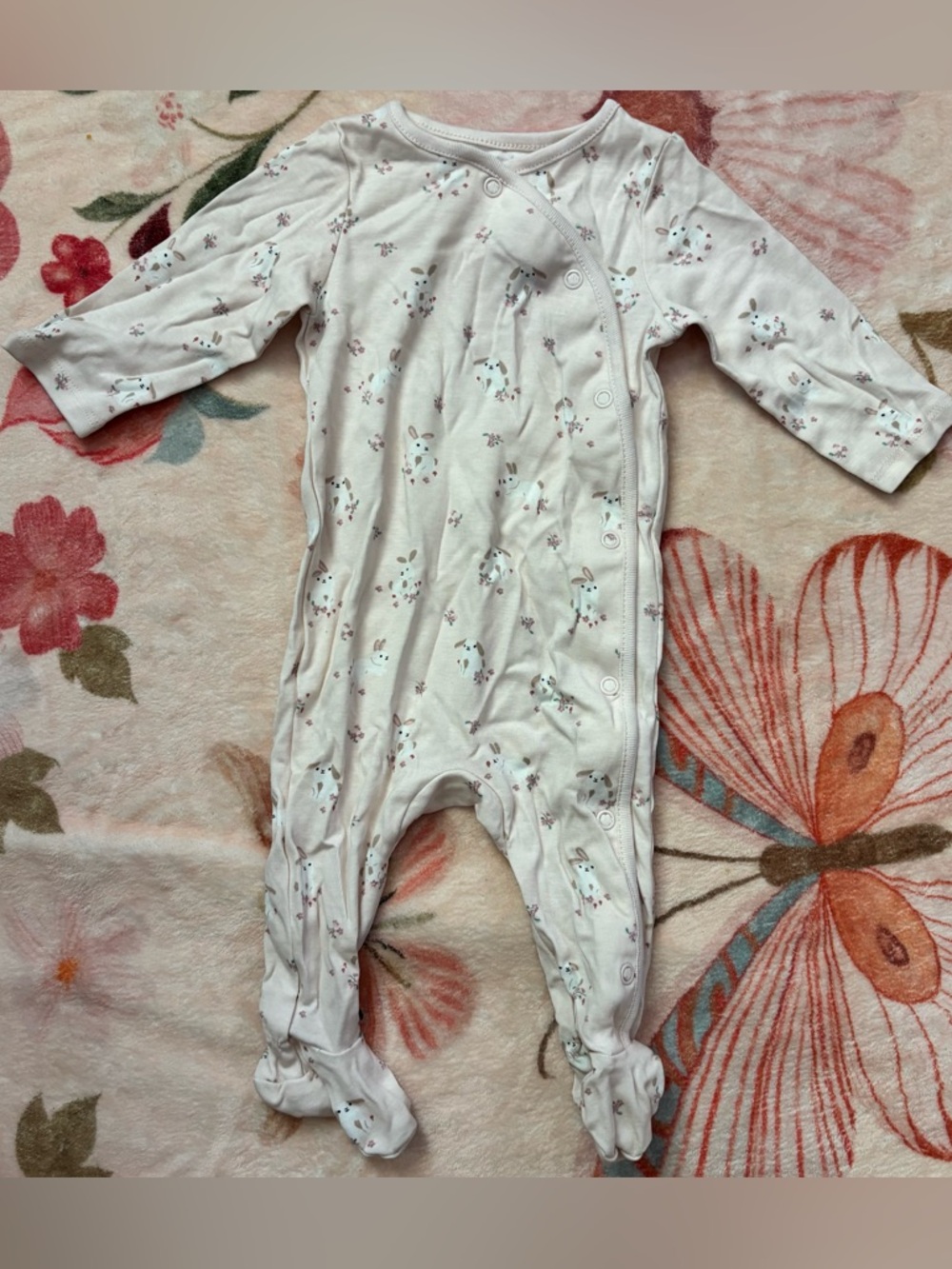 Infant White Floral Bunny Snap-Front One-Piece